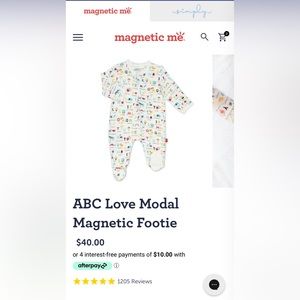 Magnetic Me ABCs footed pjs in size newborn